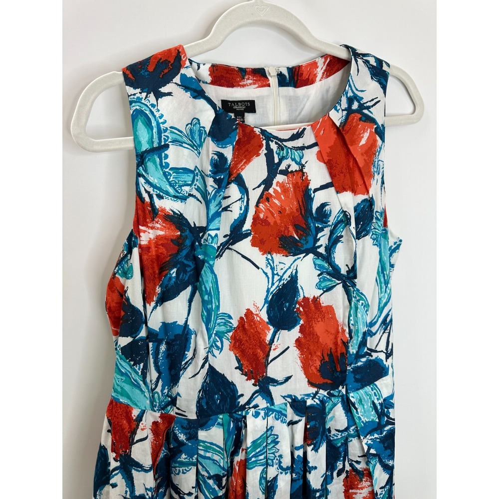 New Talbots Tropical Floral Fit-And-Flare Dress Red Teal White 12P 12 Petite - Picture 3 of 15